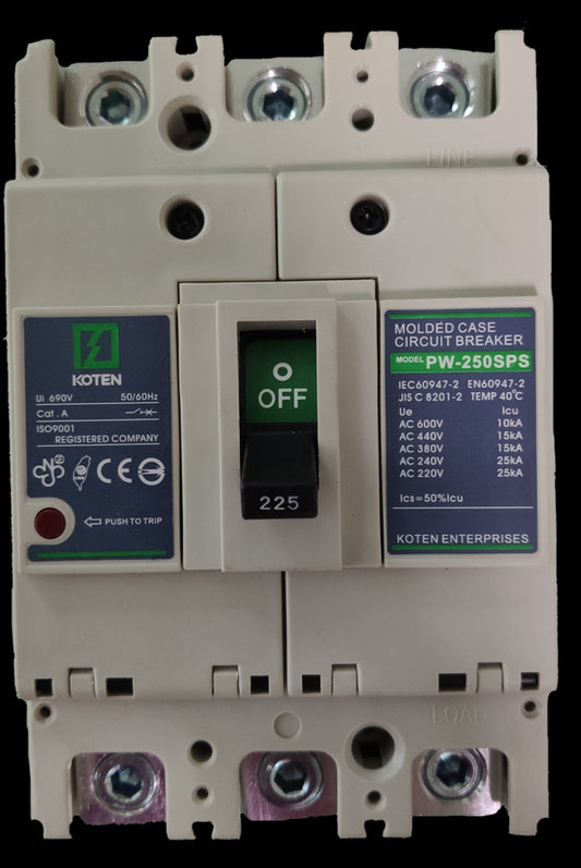 Koten 225A Molded Case Circuit Breaker 25KAIC white electrical breaker with toggle switch off