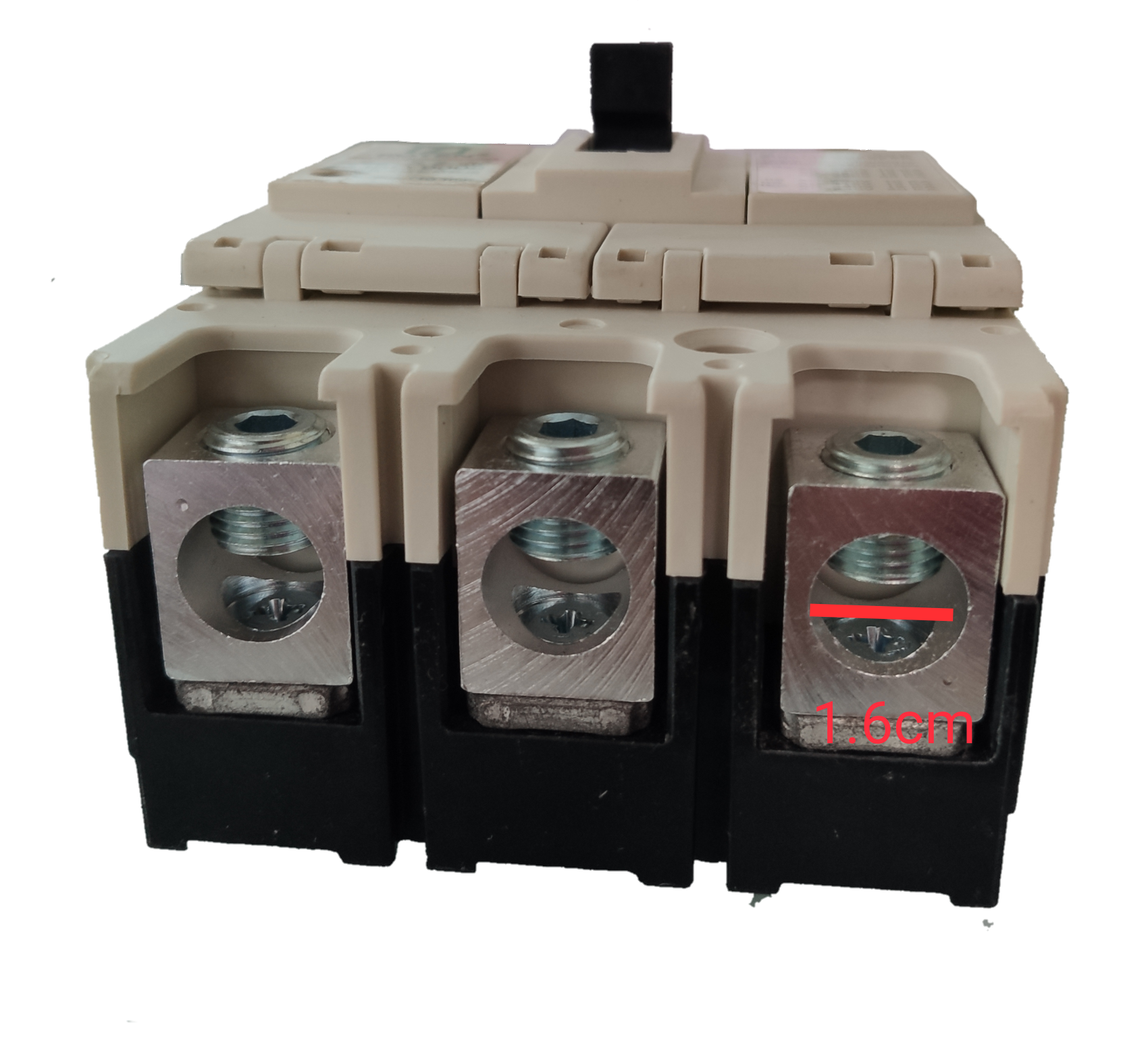 Koten 225A Molded Case Circuit Breaker 25KAIC with three metal terminals and black and beige casing