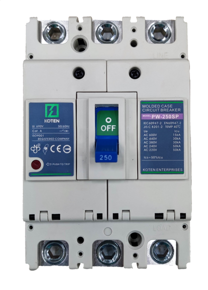 Koten 50 KAIC breaker 220v molded case circuit breaker with green off switch and three terminals