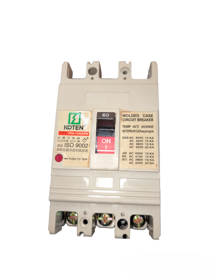 Koten 60A 3Pole Industrial Circuit Breaker molded case with on off switch and electrical specifications