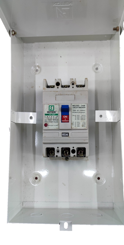 Koten 60A Industrial Circuit Breaker 3Pole installed in a white protective enclosure