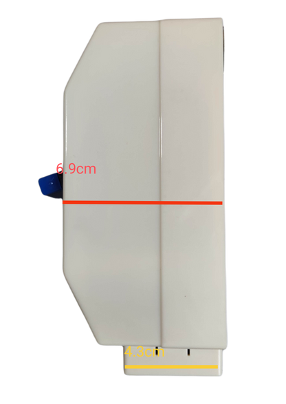 Koten 70A 2Pole Circuit Breaker with Enclosure showing compact white design with dimensions
