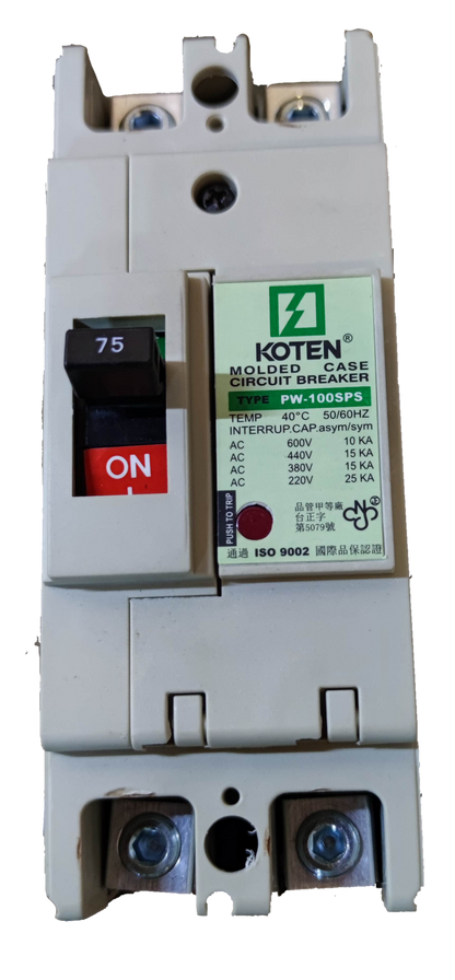 Electx Electrical Supply 75A industrial circuit breaker by Koten with molded compact design