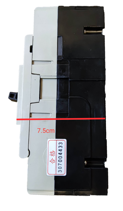 75A industrial circuit breaker by Electx Electrical Supply showing side view with black and white casing