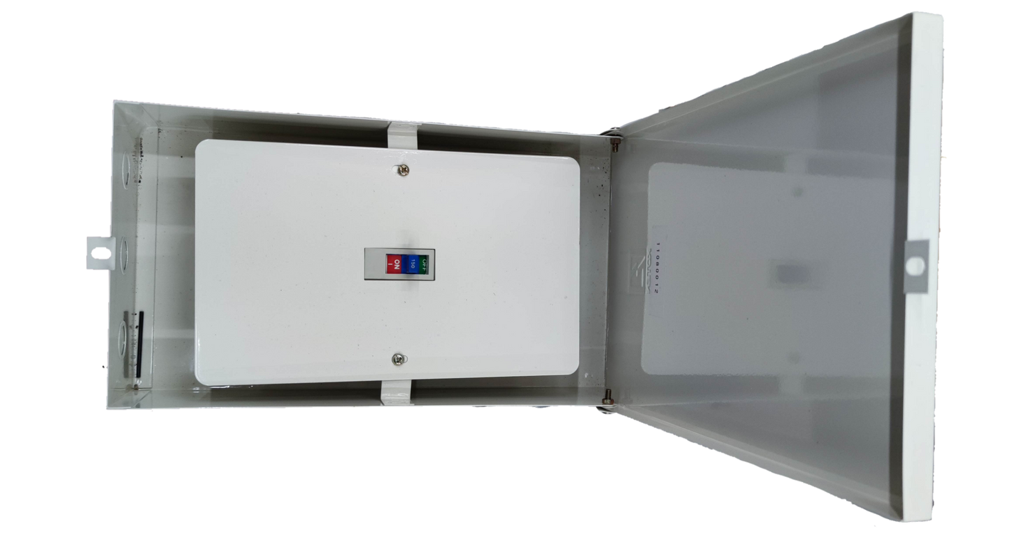 Koten Circuit Breaker 3 Pole 25KAIC 220V AC inside a white electrical enclosure box