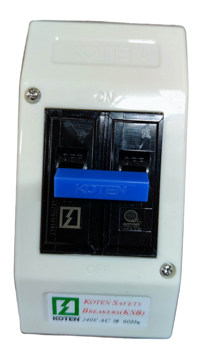 Koten wall mounted white enclosure with blue toggle, ECB KSB KSB40A2P 40A Circuit Breaker for residential panels