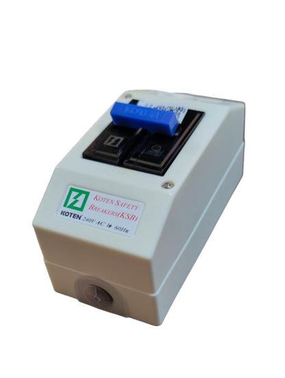 Koten ECB KSB KSB40A2P 40A Circuit Breaker in white enclosure with blue toggle switch and mounting box