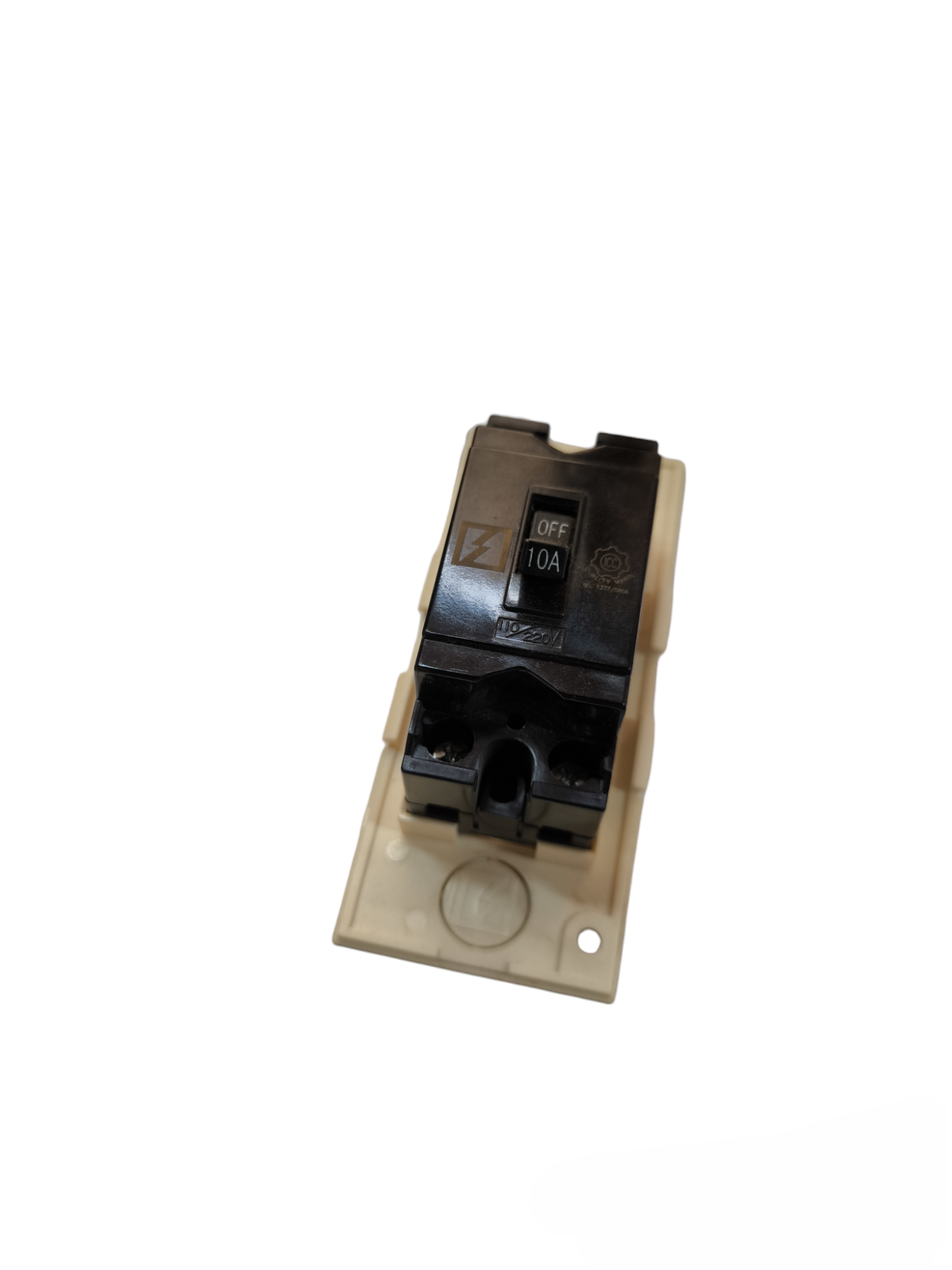 Koten miniature circuit breaker 10A electrical component in black on beige mounting base
