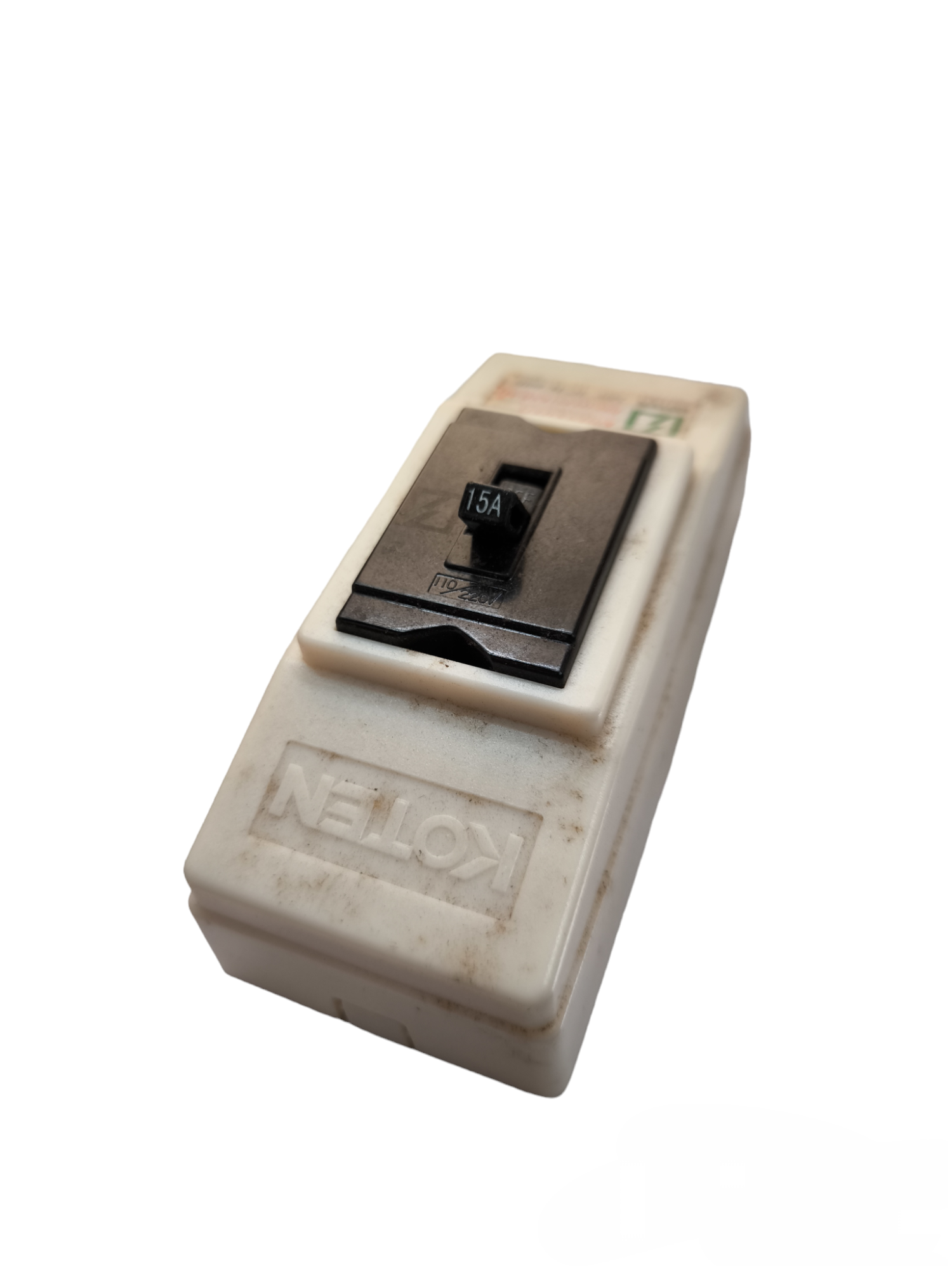 Koten miniature circuit breaker with 15A black switch on white housing for electrical safety