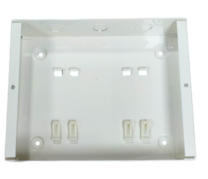 Koten MTS 2 pole circuit breaker housing in white with mounting slots for easy installation.
