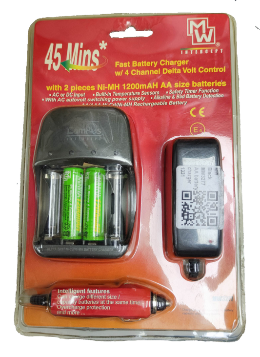 MW AA battery charger 220V with 4 channel delta volt control and rechargeable Ni-MH batteries