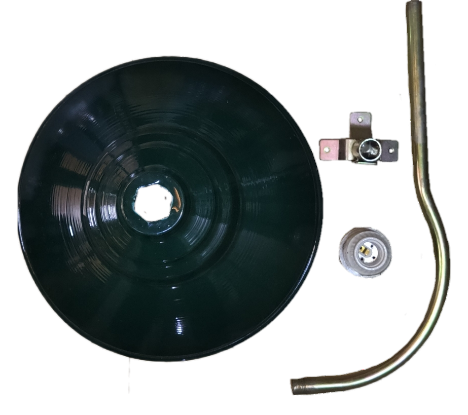 12 inch lamp cover with E40 socket and accessories, including a mounting bracket and support arm