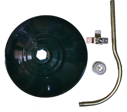 12 inch lamp cover with E40 socket and accessories, including a mounting bracket and support arm