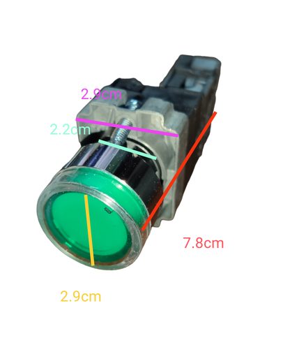 Grippes LED Indicator Lamp 22mm 220V 5A with green light and metal housing for power switches