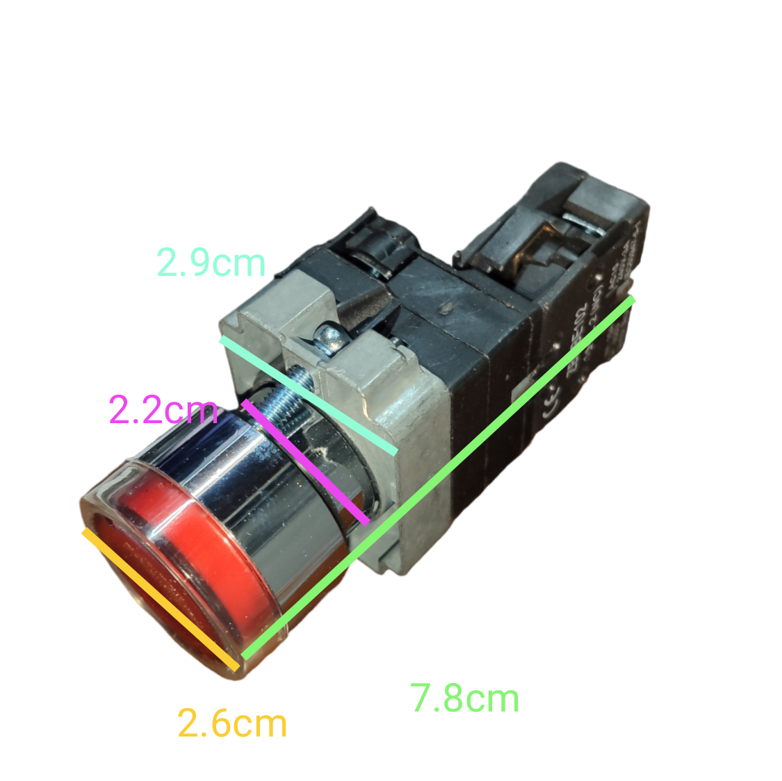 Grippes LED Indicator Lamp 22mm 220V 5A with red light and 7.8cm black base for power switches