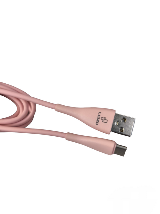 Pink USB Cord to Type C cable with metal connectors from China for charging and data transfer