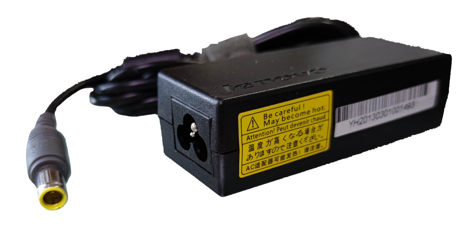 Lenovo Laptop Adaptor 20V DC with compact design and safety warning label for efficient charging