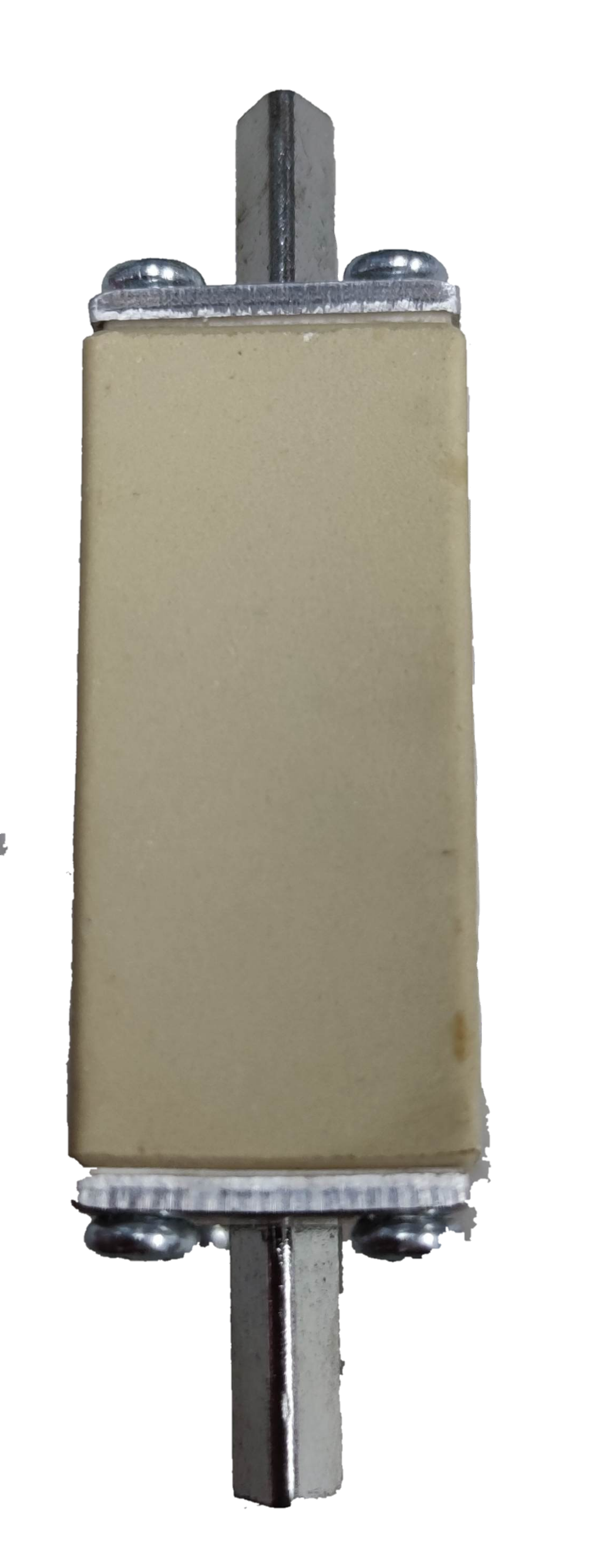 Lindner 100A NH00C ceramic fuse beige rectangular ceramic body with silver blade terminals