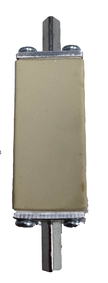 Lindner 100A NH00C ceramic fuse beige rectangular ceramic body with silver blade terminals