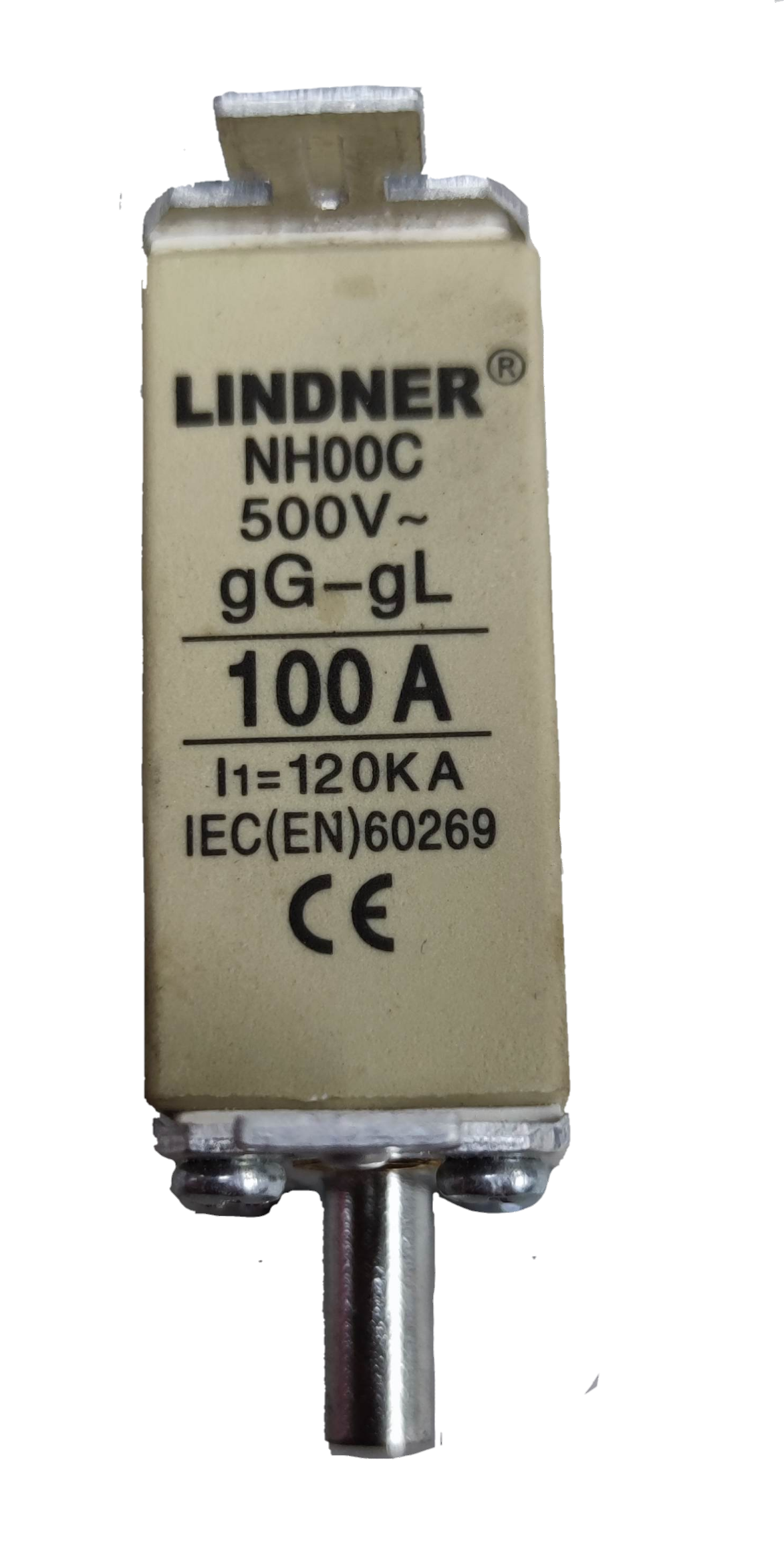 Lindner 100A NH00C ceramic fuse beige rectangular NH00 cartridge fuse 500V gG gL markings