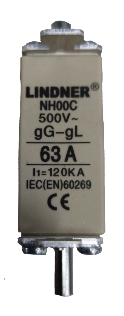 Lindner NH00C 63A gG-gL ceramic fuse 500V cartridge fuse 63A for industrial electrical circuitry and panels