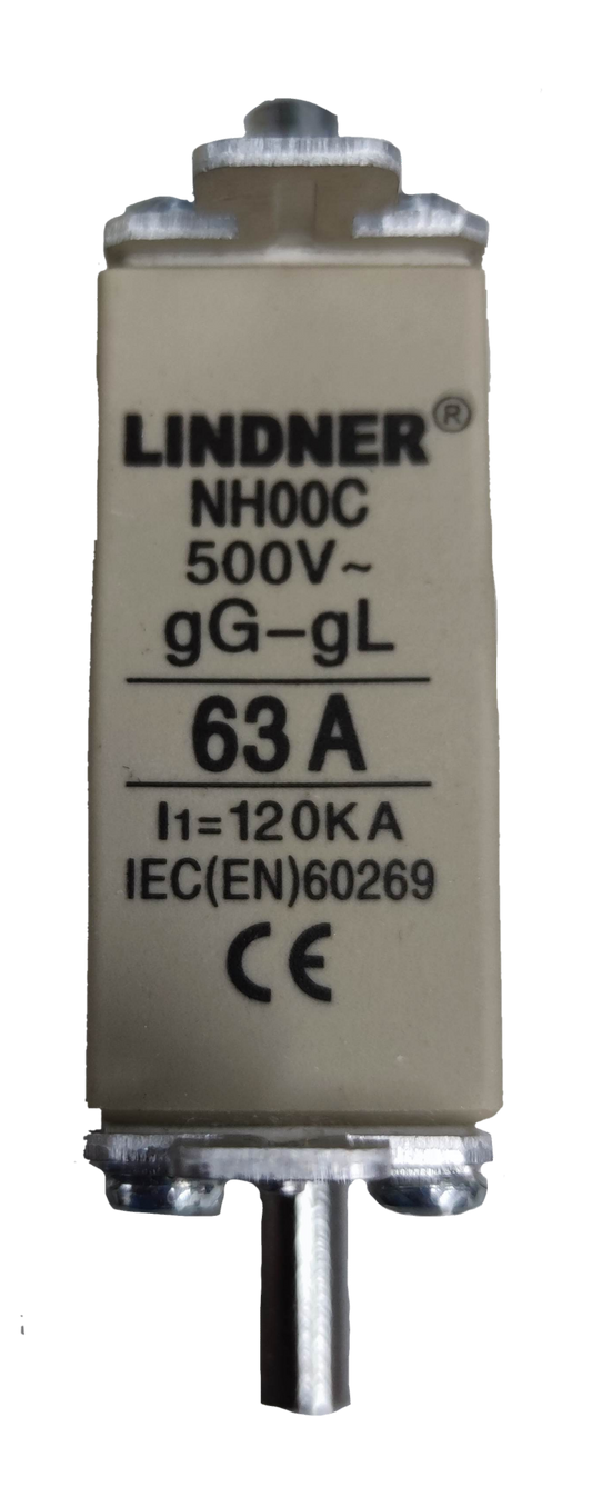 Lindner NH00C 63A gG-gL ceramic fuse 500V cartridge fuse 63A for industrial electrical circuitry and panels