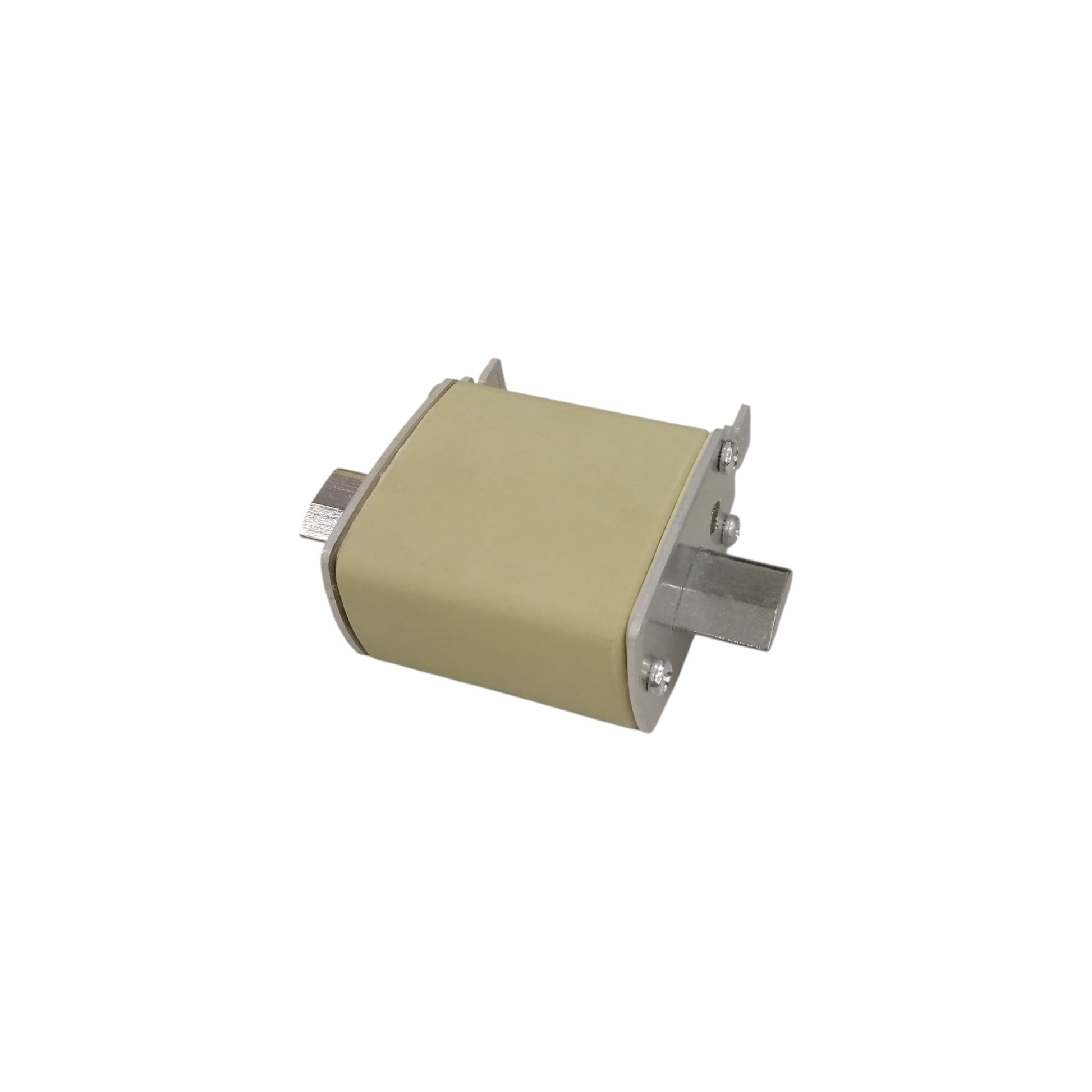 Lindner 160A NH00 fuse beige ceramic rectangular body with silver metal end caps for industrial electrical circuits