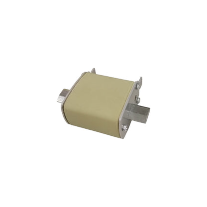 Lindner 160A NH00 fuse beige ceramic rectangular body with silver metal end caps for industrial electrical circuits