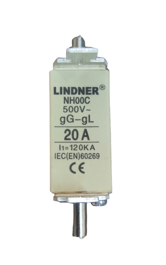 Lindner NH-Type Fuse Link 20A electrical component with 500V rating and CE certification