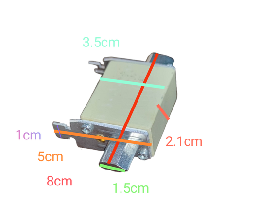 Lindner NH-Type Fuse Link 25A electrical component with metal and ceramic parts showing dimensions