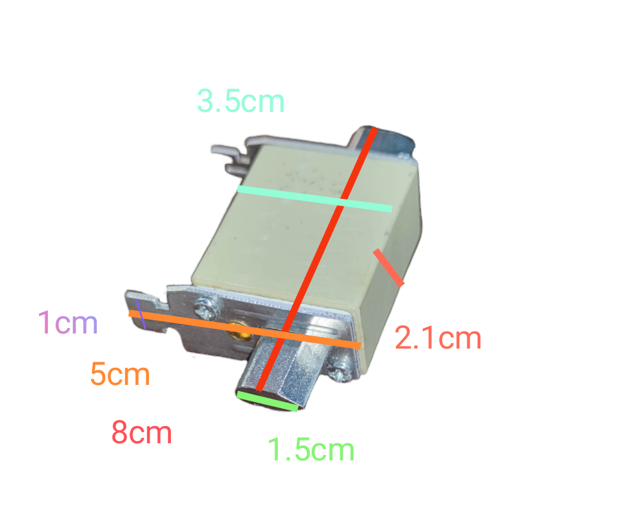 Lindner NH-Type Fuse Link 40A electrical component with dimensions shown on black background