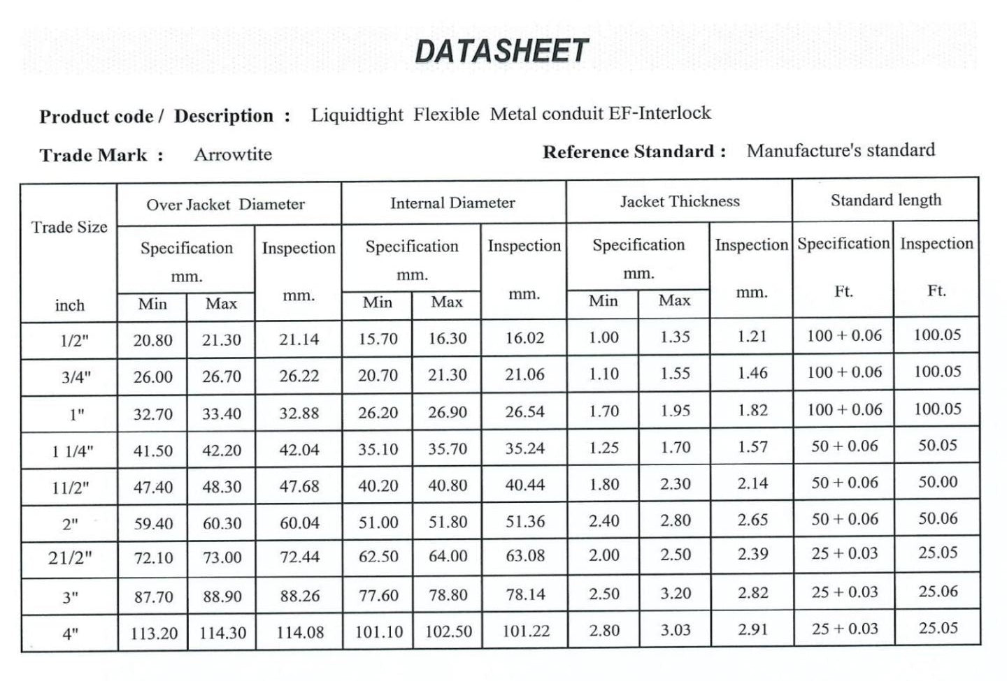 Arrowtite Liquidtight Flexible Conduit 2-1/2 inch 65mm, Liquid tight Flexible Hose 65mm 2-1/2 inch