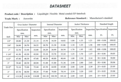 Arrowtite Liquidtight Flexible Conduit 2-1/2 inch 65mm, Liquid tight Flexible Hose 65mm 2-1/2 inch