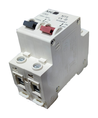 Grippes white electrical circuit breaker module with red and gray toggles and screw terminals 1 pole MTS 32A for industrial use.