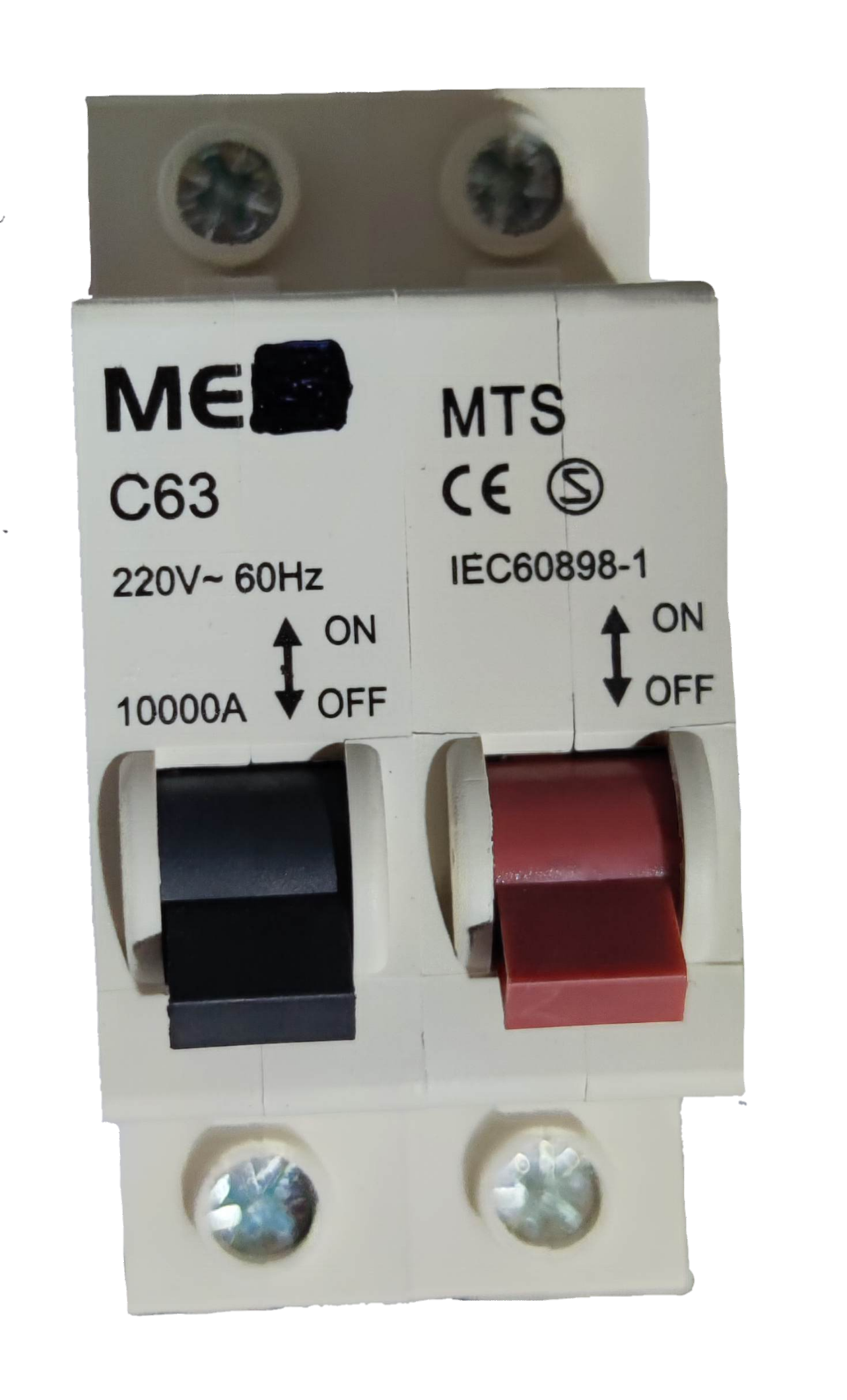 Manual transfer switch 63A 1 pole electrical circuit part with black and red switches by Electx Electrical Supply