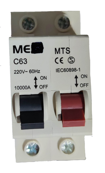 Manual transfer switch 63A 1 pole electrical circuit part with black and red switches by Electx Electrical Supply