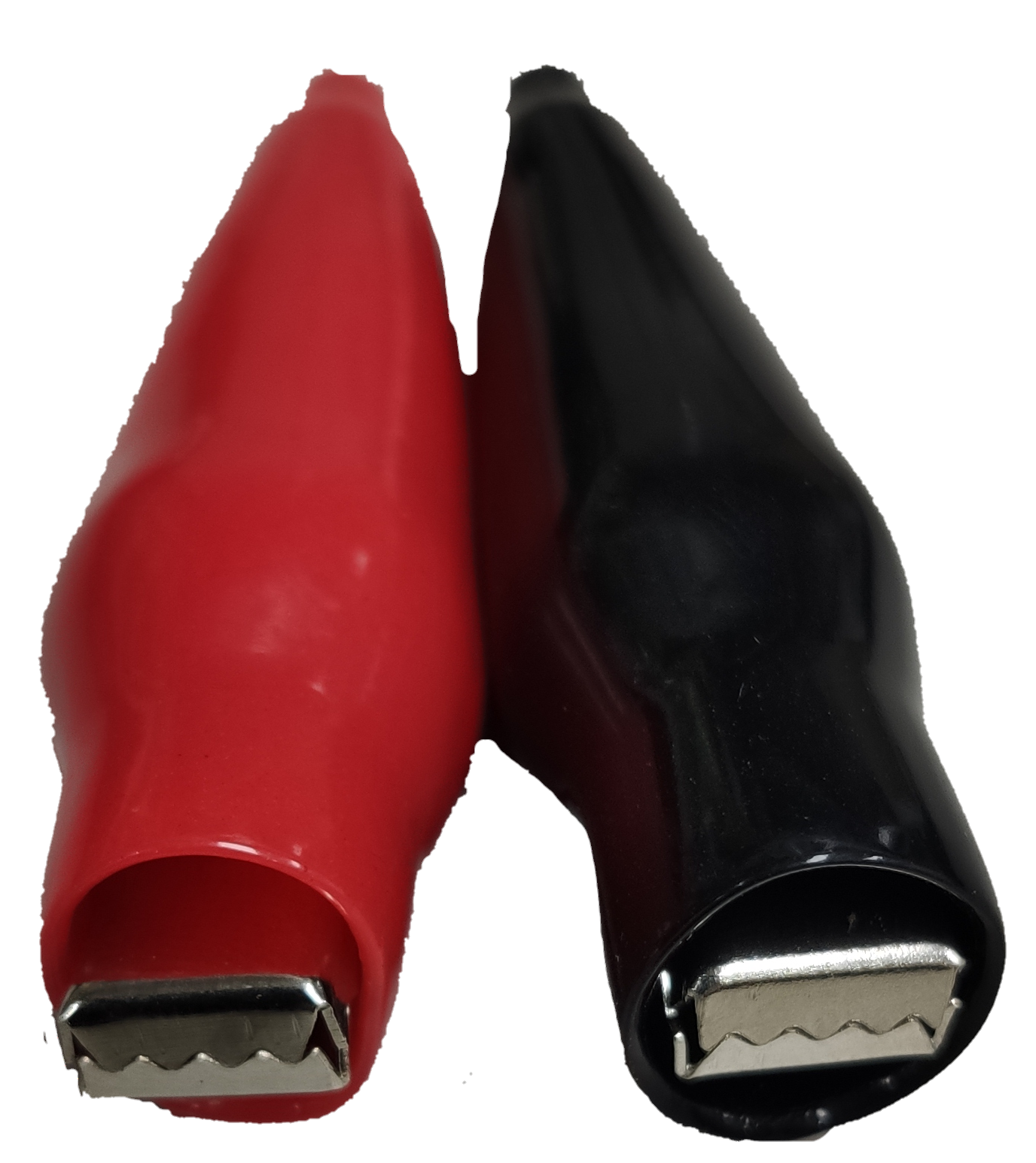 Local battery clip pairs for testing in red and black colors for electrical circuits