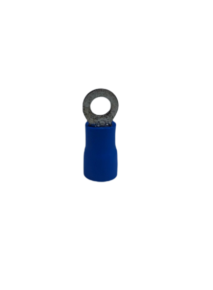 Local terminal lugs for panel boards with a blue insulated sleeve and metal ring connector