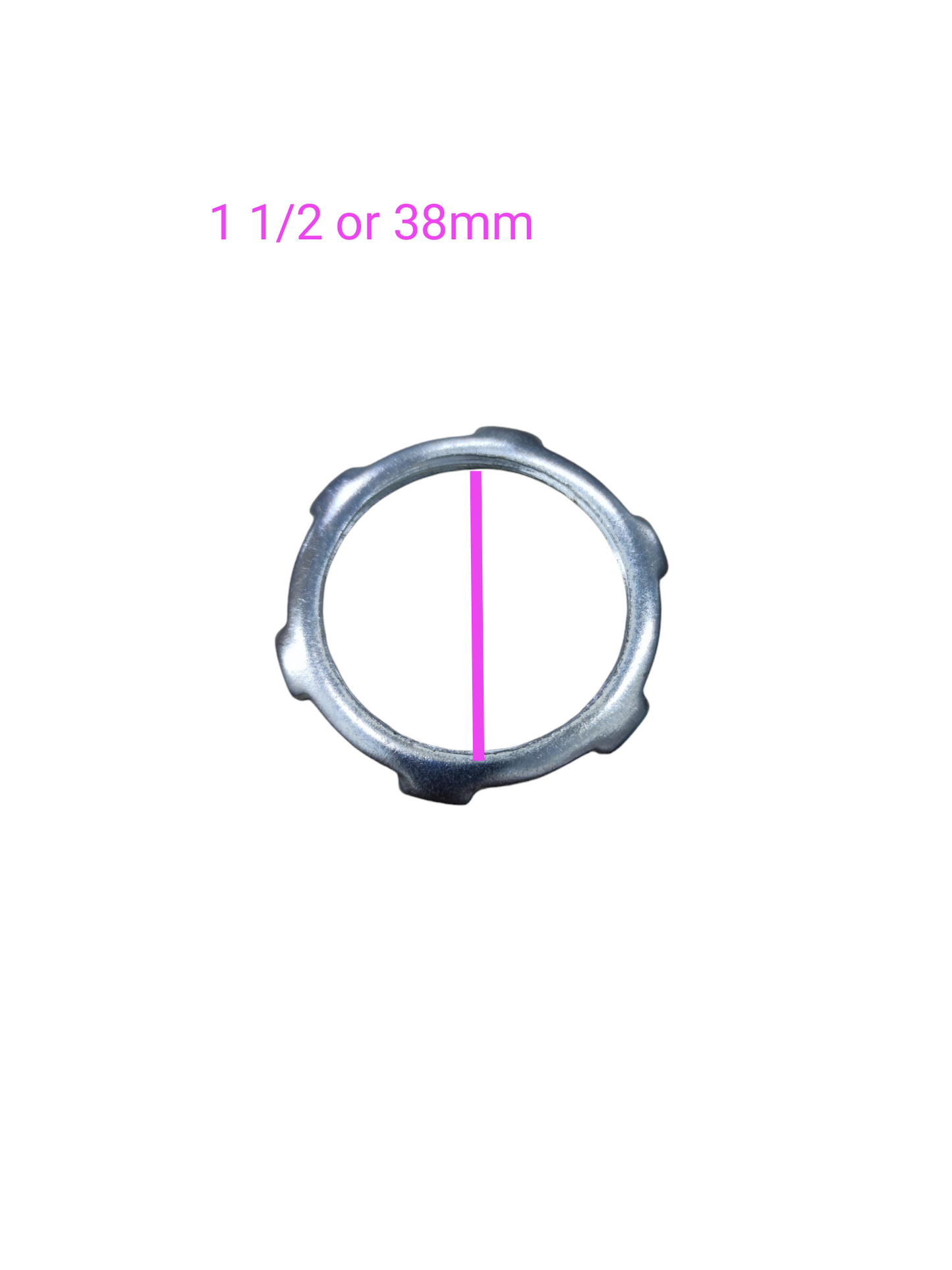 Locknut for IMC Pipes 15mm in silver with a 1/2 or 38mm diameter, suitable for secure pipe connections