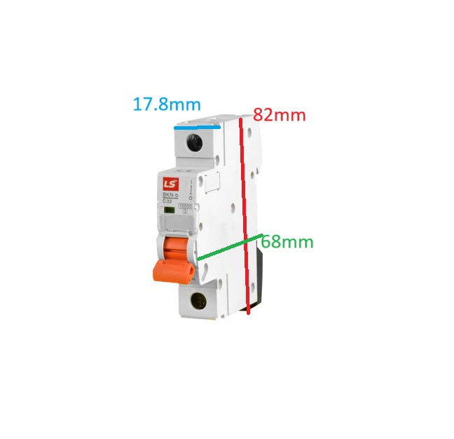 LS 1A miniature Breaker 1 Pole 30Kaic 230V showcasing dimensions and design for electrical safety