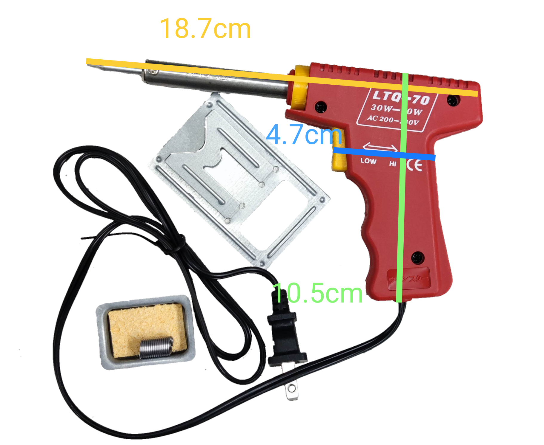 Winstar Soldering Gun 30W-70W 220V Dual Wattage with metal stand and cleaning sponge