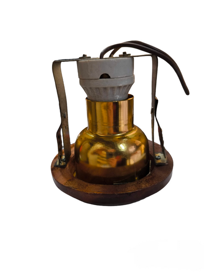 Local ceiling light with brass reflector porcelain socket and wood trim 3.5 inch wooden downlight fixture