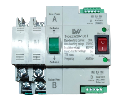 Grippes automatic transfer switch 20A with main and backup power inputs and control switches