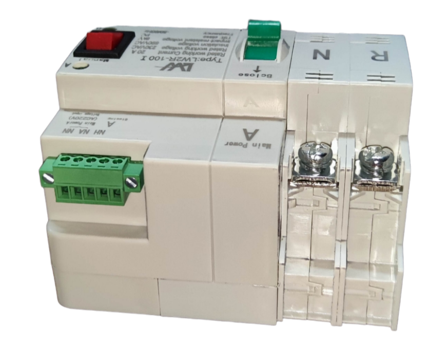 Grippes automatic transfer switch 20A with green and red toggles and white circuitry base
