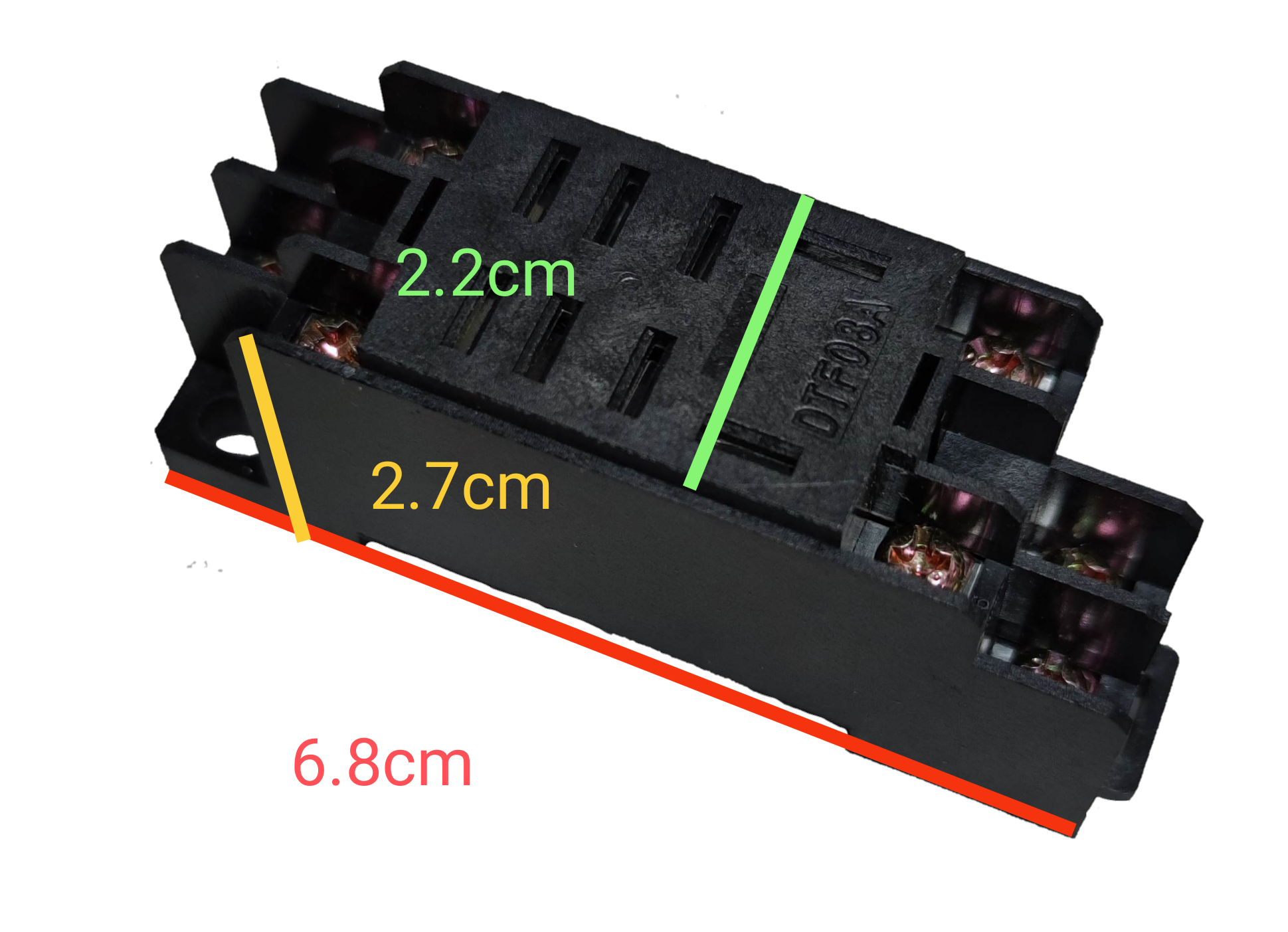LY2 relay socket 8 pin in black with dimensions 6.8cm x 2.7cm x 2.2cm for secure connections