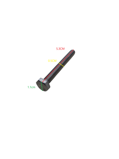 M10 stainless bolts for electrical use with hex head and precise measurements on white background