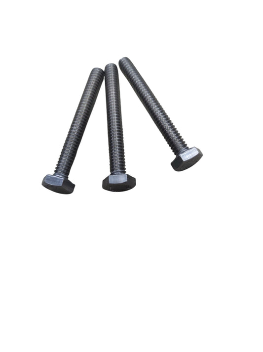 Three M10 stainless bolts for electrical with hex heads and threaded bodies
