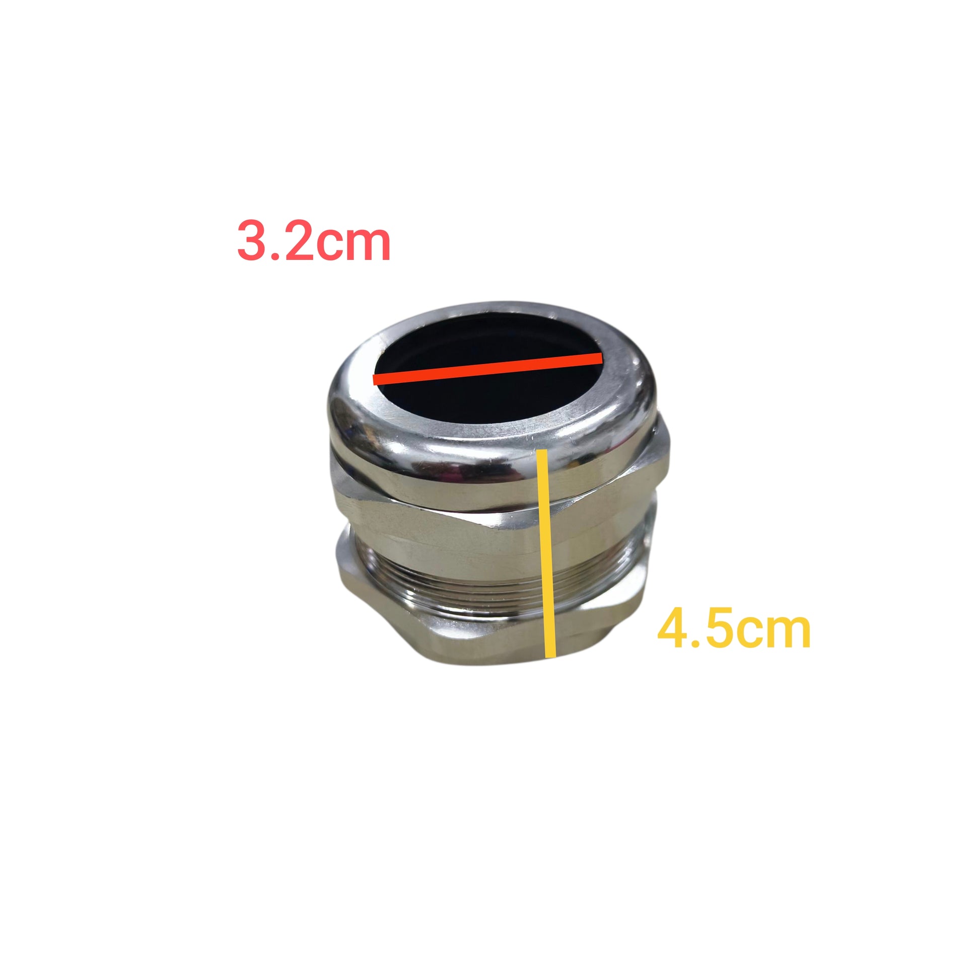 M40 nickel plated brass cable gland 22-32mm with dimensions of 3.2cm height and 4.5cm diameter