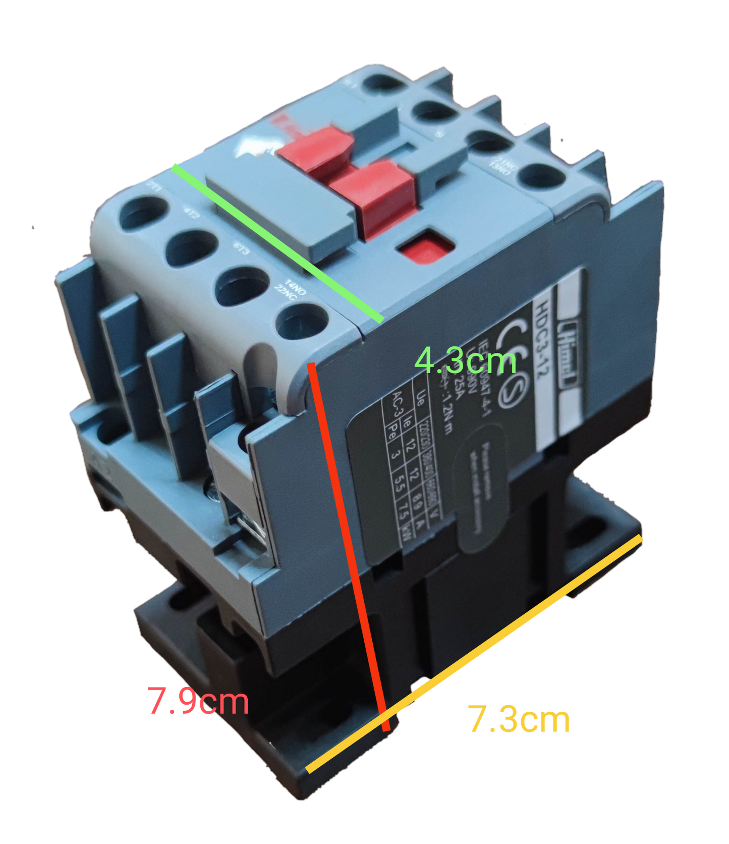 Himel magnetic contactor 12A 220V coil with dimensions marked for installation reference
