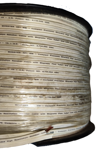 Reel of Monster magnetic flux tube speaker cable for high-performance audio connections